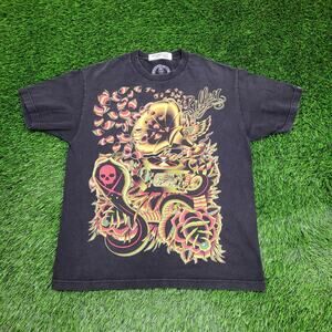 Sullen-Art Phonograph Flower Skull Shirt Large 21x28 Black